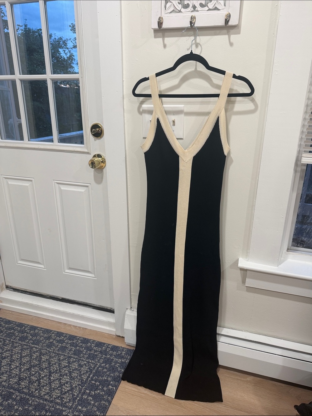 Sleeveless Black Maxi Dress with Cream Trim